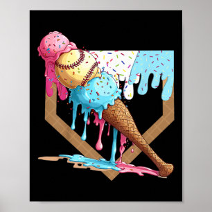 Vintage Funny Baseball Ice Cream Dripping Baseball Poster