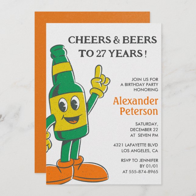 Vintage Funny Beer 27th birthday invitations Men (Front/Back)