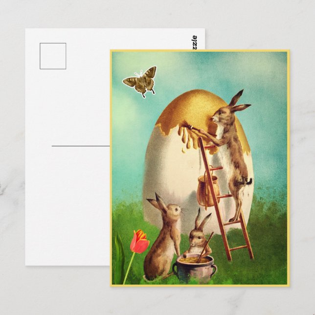 Vintage Funny Bunny And Easter Egg Postcard (Front/Back)