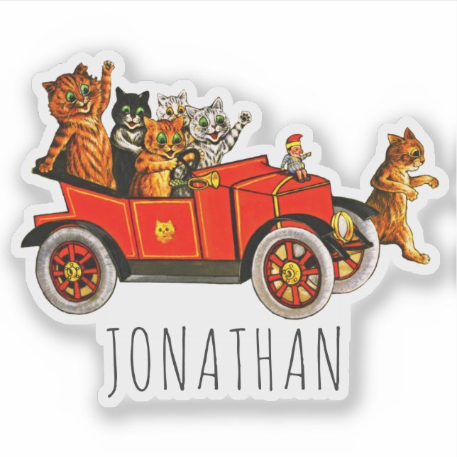Vintage Funny Cartoon Cats Kittens in Classic Car  (Front)