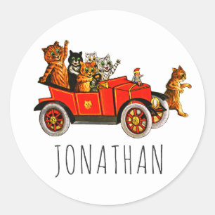 Vintage Funny Cartoon Cats Kittens in Classic Car  Classic Round Sticker