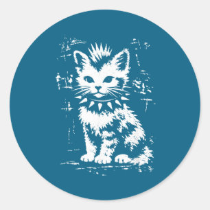 Vintage funny cat punk kitten meme men women kids  classic round sticker