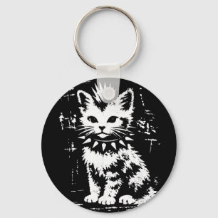 Vintage funny cat punk kitten meme men women kids keychain