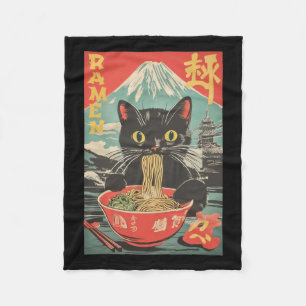 Vintage Funny Cat Ramen Anime Cat Japanese Graphic Fleece Blanket