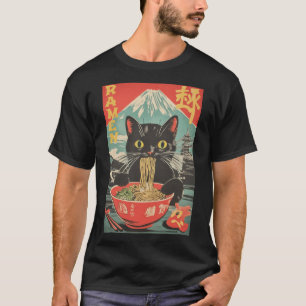Vintage Funny Cat Ramen Anime Cat Japanese Graphic T-Shirt