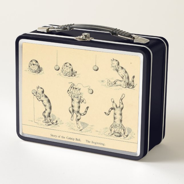 Vintage Funny Catnip Cat Metal Lunch Box (Front)