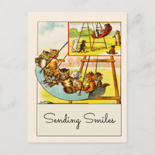 Vintage Funny Cats on Swing Sending Smiles   Postcard