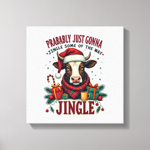 Vintage Funny Christmas Highland Cow Jingle Bell C Canvas Print