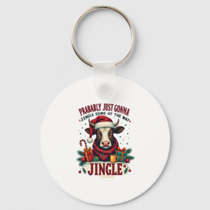Vintage Funny Christmas Highland Cow Jingle Bell C Keychain