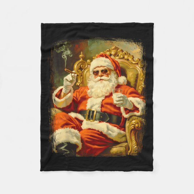 Vintage Funny Cool Big Boss Santa  Fleece Blanket (Front)