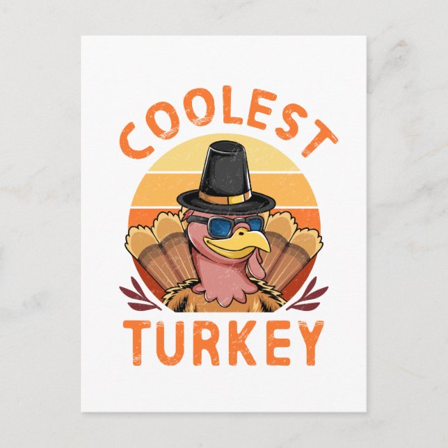 Vintage Funny Coolest Turkey Thanksgiving Holiday Postcard (Front)