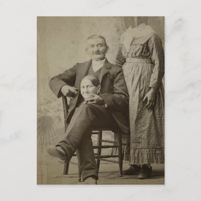 Vintage Funny Creepy Husband and Headless Wife Postcard (Front)