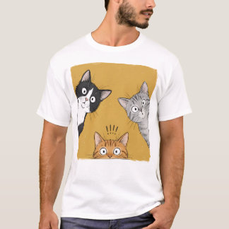 Vintage Funny Curious Cats Graphic Tee, Cute Cat T-Shirt