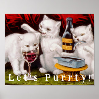 Vintage Funny Cute Party Cats - Let's Purrty! Poster