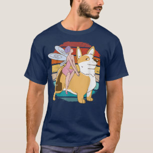 Vintage funny fairy riding corgi dog, fantasy fair T-Shirt