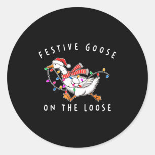 Vintage Funny Festive Goose On The Loose Christmas Classic Round Sticker