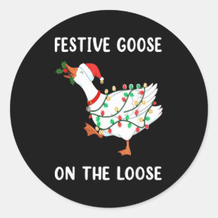 Vintage Funny Festive Goose On The Loose Christmas Classic Round Sticker