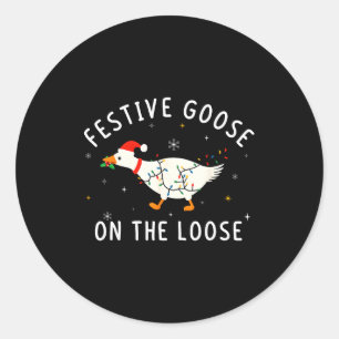 Vintage Funny Festive Goose On The Loose Christmas Classic Round Sticker