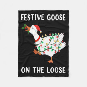 Vintage Funny Festive Goose On The Loose Christmas Fleece Blanket