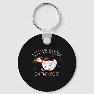 Vintage Funny Festive Goose On The Loose Christmas Keychain