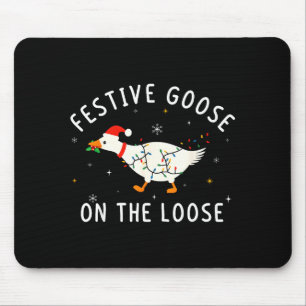Vintage Funny Festive Goose On The Loose Christmas Mouse Pad