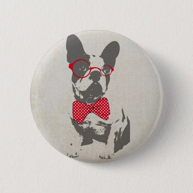 Vintage Funny French Bulldog 2 Inch Round Button (Front)