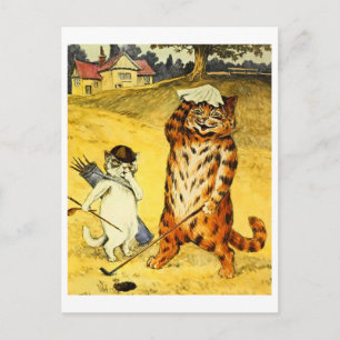 Vintage Funny Golfing Cat and Caddie Holiday Postcard