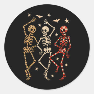 Vintage Funny Halloween Dancing Skeletons Spooky S Classic Round Sticker