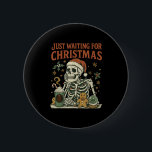 Vintage Funny Just Waiting For Christmas Skeleton  2 Inch Round Button<br><div class="desc">Vintage Funny Just Waiting For Christmas Skeleton Cute Xmas</div>