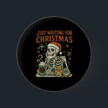 Vintage Funny Just Waiting For Christmas Skeleton  2 Inch Round Button<br><div class="desc">Vintage Funny Just Waiting For Christmas Skeleton Cute Xmas</div>