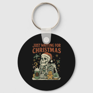 Vintage Funny Just Waiting For Christmas Skeleton  Keychain