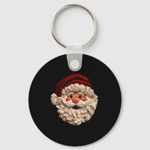 Vintage Funny Preppy Faux Yarn Santa Claus Face Me Keychain