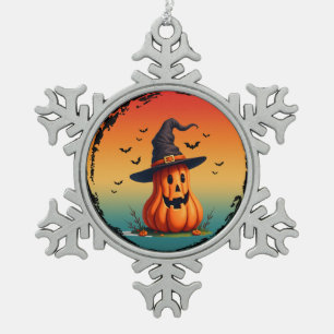 vintage funny pumpkin fall autumn season snowflake pewter christmas ornament