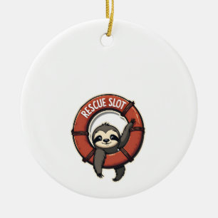 Vintage Funny Rescue Sloth Retro Humor Design 2 Ceramic Ornament