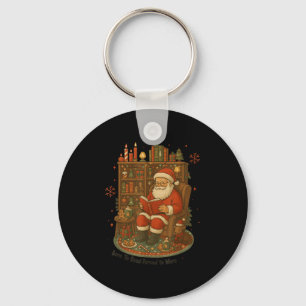 Vintage Funny Santa Reading Book Christmas Bookwor Keychain