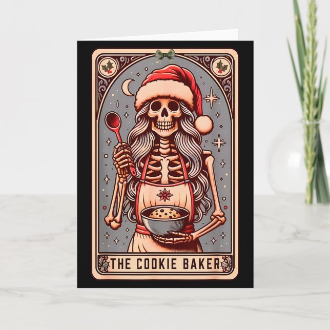 Vintage Funny Skeleton The Cookie Baker Tarot Card (Front)