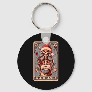 Vintage Funny Skeleton The Cookie Baker Tarot Card Keychain