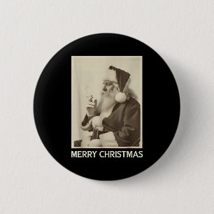 Vintage Funny Smoking Santa Claus Christmas Merry 2 Inch Round Button