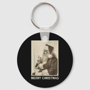 Vintage Funny Smoking Santa Claus Christmas Merry Keychain