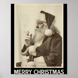 Vintage Funny Smoking Santa Claus Christmas Merry Poster