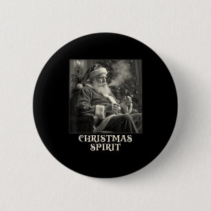 Vintage Funny Smoking Santa Claus Christmas Srit 2 Inch Round Button