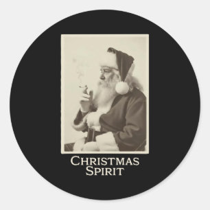 Vintage Funny Smoking Santa Claus Christmas Srit C Classic Round Sticker