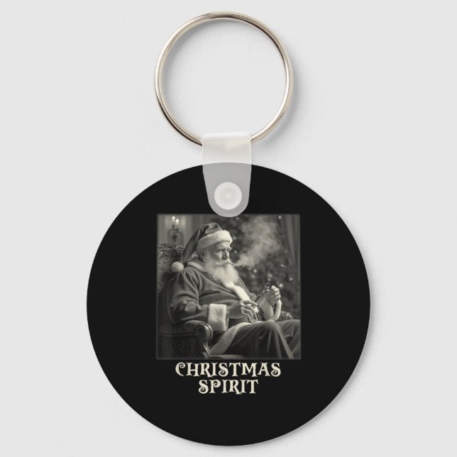 Vintage Funny Smoking Santa Claus Christmas Srit  Keychain (Front)