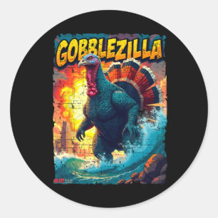 Vintage Funny Thanksgiving Day Gobblezilla Turkey  Classic Round Sticker