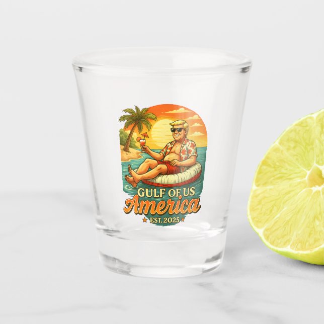Vintage Funny Trump America's Gulf 2025 Shot Glass (Front)