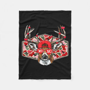 Vintage Funny Valentines Hunting Deer Camo Xoxo Cu Fleece Blanket