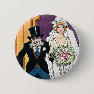 Vintage Funny Wedding, May December Romance 2 Inch Round Button