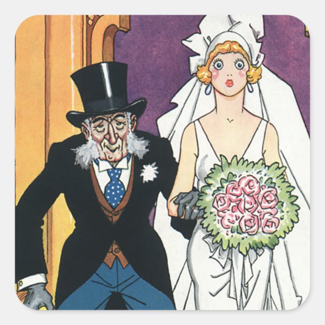 Vintage Funny Wedding, May December Romance Square Sticker (Front)