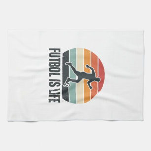 Vintage Futbol Is Life Soccer Player Shirt Design_ Kitchen Towel