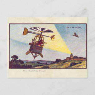 Vintage Futuristic Flying Machines Colour Art Postcard
